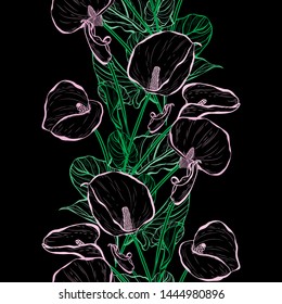 Elegant seamless pattern with calla flowers, design elements. Floral  pattern for invitations, cards, print, gift wrap, manufacturing, textile, fabric, wallpapers