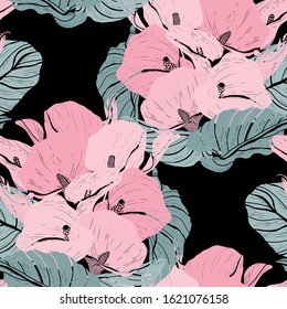 Elegant seamless pattern with calla flowers, design elements. Floral  pattern for invitations, cards, print, gift wrap, manufacturing, textile, fabric, wallpapers