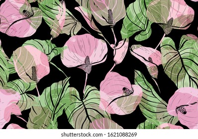 Elegant seamless pattern with calla flowers, design elements. Floral  pattern for invitations, cards, print, gift wrap, manufacturing, textile, fabric, wallpapers