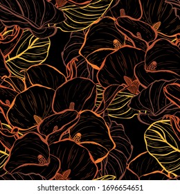 Elegant seamless pattern with calla flowers, design elements. Floral  pattern for invitations, cards, print, gift wrap, manufacturing, textile, fabric, wallpapers