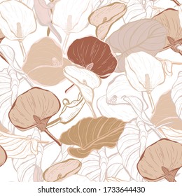 Elegant seamless pattern with calla flowers, design elements. Floral  pattern for invitations, cards, print, gift wrap, manufacturing, textile, fabric, wallpapers