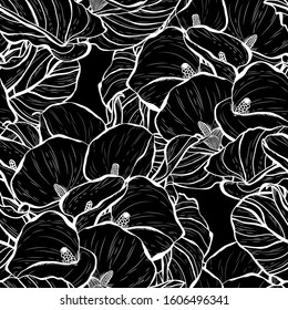 Elegant seamless pattern with calla lily flowers, design elements. Floral  pattern for invitations, cards, print, gift wrap, manufacturing, textile, fabric, wallpapers