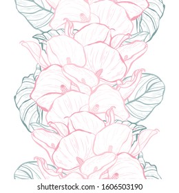 Elegant seamless pattern with calla lily flowers, design elements. Floral  pattern for invitations, cards, print, gift wrap, manufacturing, textile, fabric, wallpapers