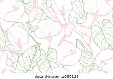 Elegant seamless pattern with calla lily flowers, design elements. Floral  pattern for invitations, cards, print, gift wrap, manufacturing, textile, fabric, wallpapers