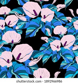 Elegant seamless pattern with calla lily flowers, design elements. Floral  pattern for invitations, cards, print, gift wrap, manufacturing, textile, fabric, wallpapers