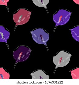 Elegant seamless pattern with calla lily flowers, design elements. Floral  pattern for invitations, cards, print, gift wrap, manufacturing, textile, fabric, wallpapers. Continuous line art style