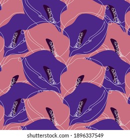 Elegant seamless pattern with calla lily flowers, design elements. Floral  pattern for invitations, cards, print, gift wrap, manufacturing, textile, fabric, wallpapers. Continuous line art style