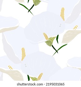 Elegant seamless pattern with calla lily flowers, design elements. Floral  pattern for invitations, cards, print, gift wrap, manufacturing, textile, fabric, wallpapers