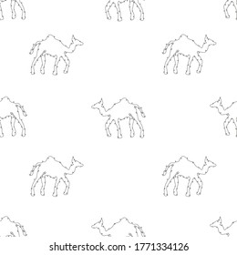 Elegantes, nahtloses Muster mit Kameln, Designelementen. Kann für Einladungen, Karten, Druck, Geschenkverpackung, Herstellung, Textilien, Gewebe, Wallpaper verwendet werden. Kontinuierlicher Linienstil. Tierthema