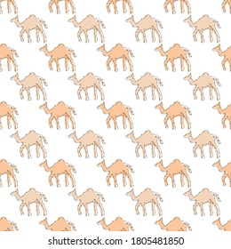 Elegante patrón impecable con camellos, elementos de diseño. Patrón animal para invitaciones, tarjetas, impresiones, envoltura de regalo, fabricación, textiles, tela, papel pintado. Estilo de arte de línea continuo