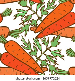 Elegant seamless pattern with carrots, design elements. Vegetable pattern for invitations, cards, print, gift wrap, manufacturing, textile, fabric, wallpapers. Food, kitchen, vegetarian theme