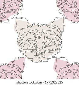 Elegant seamless pattern with cats, design elements. Can be used for invitations, cards, print, gift wrap, manufacturing, textile, fabric, wallpapers. Continuous line art style. Cat theme