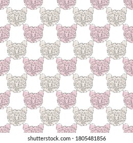 Elegant seamless pattern with cats, design elements. Cat  pattern for invitations, cards, print, gift wrap, manufacturing, textile, fabric, wallpapers. Continuous line art style