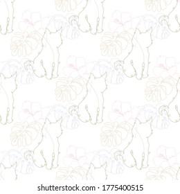 Elegante y sin fisuras con gatos y flores, elementos de diseño. Patrón floral para invitaciones, tarjetas, impresiones, envoltura de regalo, manufactura, textiles, tela, papel pintado. Estilo de arte de línea continuo