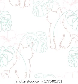 Elegant seamless pattern with cats and flowers, design elements. Floral  pattern for invitations, cards, print, gift wrap, manufacturing, textile, fabric, wallpapers. Continuous line art style