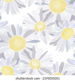 Elegant seamless pattern with chamomile, daisy flowers, design elements. Floral  pattern for invitations, cards, print, gift wrap, manufacturing, textile, fabric, wallpapers