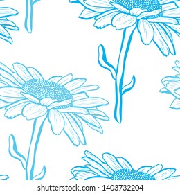 Elegant seamless pattern with chamomile flowers, design elements. Floral  pattern for invitations, cards, print, gift wrap, manufacturing, textile, fabric, wallpapers