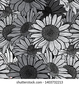 Elegant seamless pattern with chamomile flowers, design elements. Floral  pattern for invitations, cards, print, gift wrap, manufacturing, textile, fabric, wallpapers