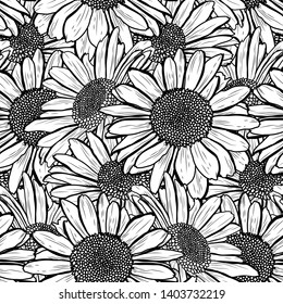 Elegant seamless pattern with chamomile flowers, design elements. Floral  pattern for invitations, cards, print, gift wrap, manufacturing, textile, fabric, wallpapers