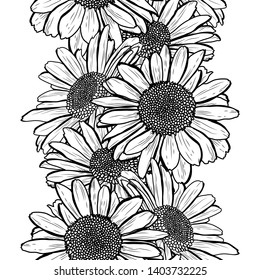 Elegant seamless pattern with chamomile flowers, design elements. Floral  pattern for invitations, cards, print, gift wrap, manufacturing, textile, fabric, wallpapers