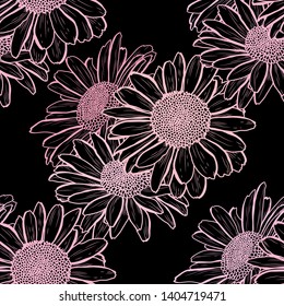 Elegant seamless pattern with chamomile flowers, design elements. Floral  pattern for invitations, cards, print, gift wrap, manufacturing, textile, fabric, wallpapers