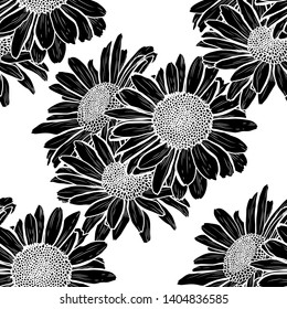 Elegant seamless pattern with chamomile flowers, design elements. Floral  pattern for invitations, cards, print, gift wrap, manufacturing, textile, fabric, wallpapers