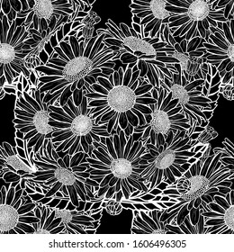 Elegant seamless pattern with chamomile flowers, design elements. Floral  pattern for invitations, cards, print, gift wrap, manufacturing, textile, fabric, wallpapers