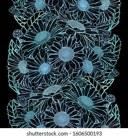 Elegant seamless pattern with chamomile flowers, design elements. Floral  pattern for invitations, cards, print, gift wrap, manufacturing, textile, fabric, wallpapers