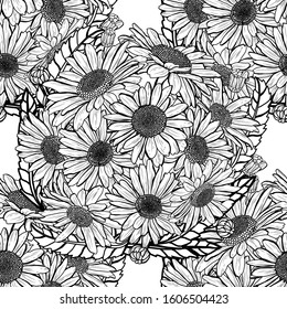 Elegant seamless pattern with chamomile flowers, design elements. Floral  pattern for invitations, cards, print, gift wrap, manufacturing, textile, fabric, wallpapers