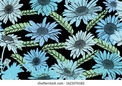 Elegant seamless pattern with chamomile flowers, design elements. Floral  pattern for invitations, cards, print, gift wrap, manufacturing, textile, fabric, wallpapers