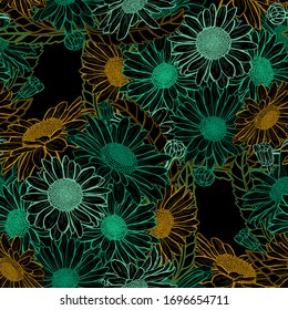 Elegant seamless pattern with chamomile flowers, design elements. Floral  pattern for invitations, cards, print, gift wrap, manufacturing, textile, fabric, wallpapers