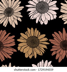 Elegant seamless pattern with chamomile flowers, design elements. Floral  pattern for invitations, cards, print, gift wrap, manufacturing, textile, fabric, wallpapers