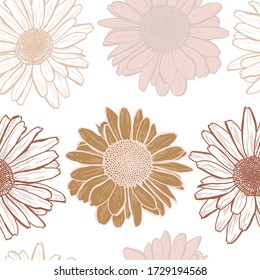 Elegant seamless pattern with chamomile flowers, design elements. Floral  pattern for invitations, cards, print, gift wrap, manufacturing, textile, fabric, wallpapers