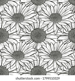 Elegant seamless pattern with chamomile flowers, design elements. Floral  pattern for invitations, cards, print, gift wrap, manufacturing, textile, fabric, wallpapers