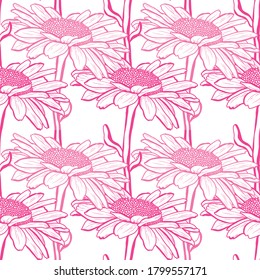 Elegant seamless pattern with chamomile flowers, design elements. Floral  pattern for invitations, cards, print, gift wrap, manufacturing, textile, fabric, wallpapers