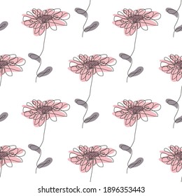 Elegant seamless pattern with chamomile flowers, design elements. Floral  pattern for invitations, cards, print, gift wrap, manufacturing, textile, fabric, wallpapers. Continuous line art style