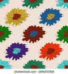 Elegantes, nahtloses Muster mit Kamillenblumen, Design-Elementen. Blumenmuster für Einladungen, Karten, Druck, Geschenkverpackung, Herstellung, Textilien, Gewebe, Wallpaper. Kunststil mit kontinuierlicher Linie
