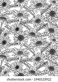 Elegant seamless pattern with chamomile flowers, design elements. Floral  pattern for invitations, cards, print, gift wrap, manufacturing, textile, fabric, wallpapers