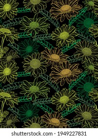 Elegant seamless pattern with chamomile flowers, design elements. Floral  pattern for invitations, cards, print, gift wrap, manufacturing, textile, fabric, wallpapers