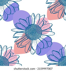 Elegantes, nahtloses Muster mit Kamillenblumen, Design-Elementen. Blumenmuster für Einladungen, Karten, Druck, Geschenkverpackungen, Herstellung, Textilien, Gewebe, Wallpaper