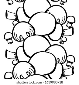 Elegant seamless pattern with champignon mushrooms, design elements. Vegetable pattern for invitations, cards, print, gift wrap, manufacturing, textile, fabric, wallpapers. Food, vegetarian theme