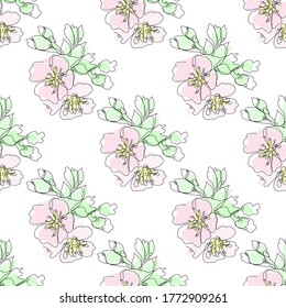 Elegante patrón impecable con flores de sakura en flor de cerezo, elementos de diseño. Patrón floral para invitaciones, tarjetas, impresiones, envoltura de regalo, textiles, tela, papel pintado. Estilo de arte de línea continuo