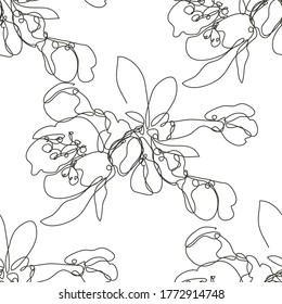 Elegante patrón impecable con flores de sakura en flor de cerezo, elementos de diseño. Patrón floral para invitaciones, tarjetas, impresión, envoltura de regalo, textil, tela, papel pintado. Estilo de arte de línea continuo