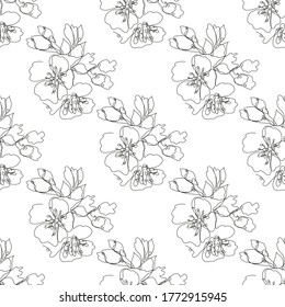 Elegante patrón impecable con flores de sakura en flor de cerezo, elementos de diseño. Patrón floral para invitaciones, tarjetas, impresiones, envoltura de regalo, textiles, tela, papel pintado. Estilo de arte de línea continuo
