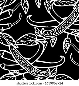 Elegant seamless pattern with chili peppers, design elements. Vegetable pattern for invitations, cards, print, gift wrap, manufacturing, textile, fabric, wallpapers. Food, kitchen, vegetarian theme