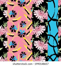 Elegant seamless pattern with chrysanthemum and cornflower, design elements. Floral  pattern for invitations, cards, print, gift wrap, manufacturing, textile, fabric, wallpapers