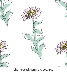 Elegant seamless pattern with chrysanthemum flowers, design elements. Floral  pattern for invitations, cards, print, gift wrap, manufacturing, textile, fabric, wallpapers. Continuous line art style