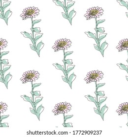 Elegante y sin fisuras con flores de crisantemo, elementos de diseño. Patrón floral para invitaciones, tarjetas, impresiones, envoltura de regalo, manufactura, textiles, tela, papel pintado. Estilo de arte de línea continuo