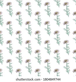 Elegant seamless pattern with chrysanthemum flowers, design elements. Floral  pattern for invitations, cards, print, gift wrap, manufacturing, textile, fabric, wallpapers. Continuous line art style