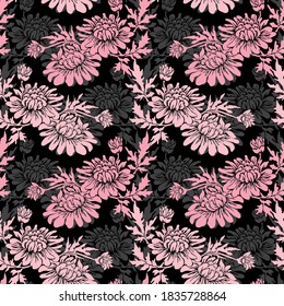 Elegant seamless pattern with chrysanthemum flowers, design elements. Floral  pattern for invitations, cards, print, gift wrap, manufacturing, textile, fabric, wallpapers
